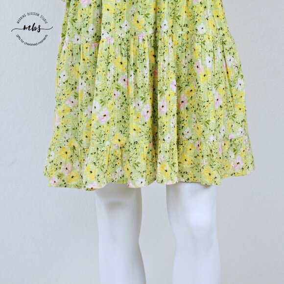 Rahi Milly Smock Floral Scoop Neck Mini Dress Green Yellow Women M - Picture 9 of 15